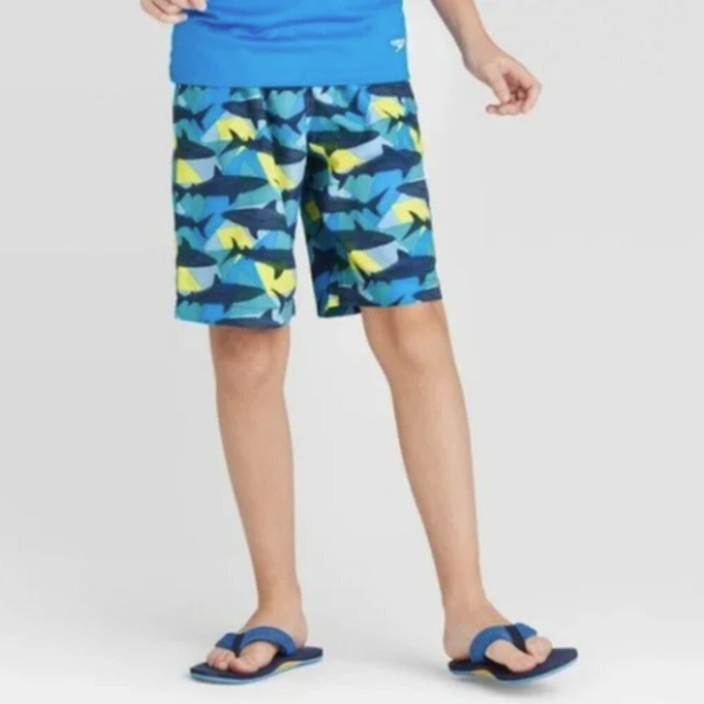Boys Speedo swim trunks with shark print size Large (14/16)
